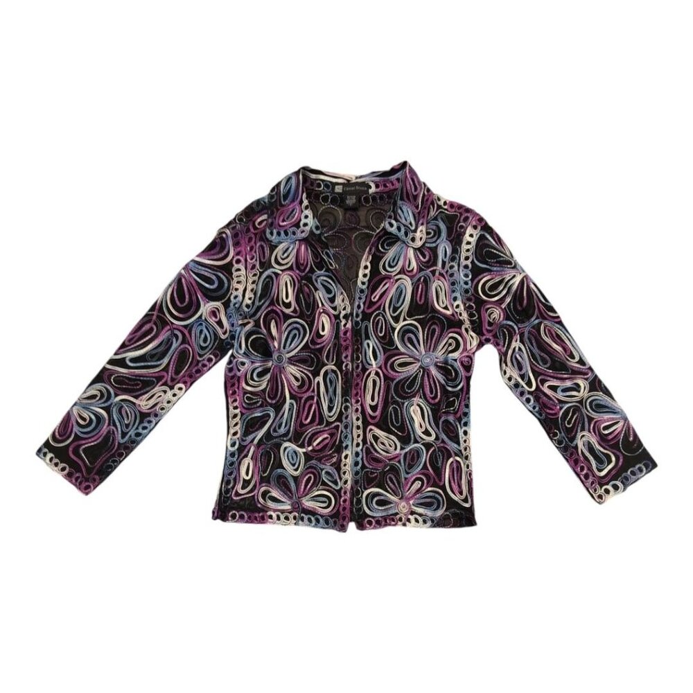 Embroidered Sheer Jacket Womens Size Small Mesh Colorful Artsy Casual Studio